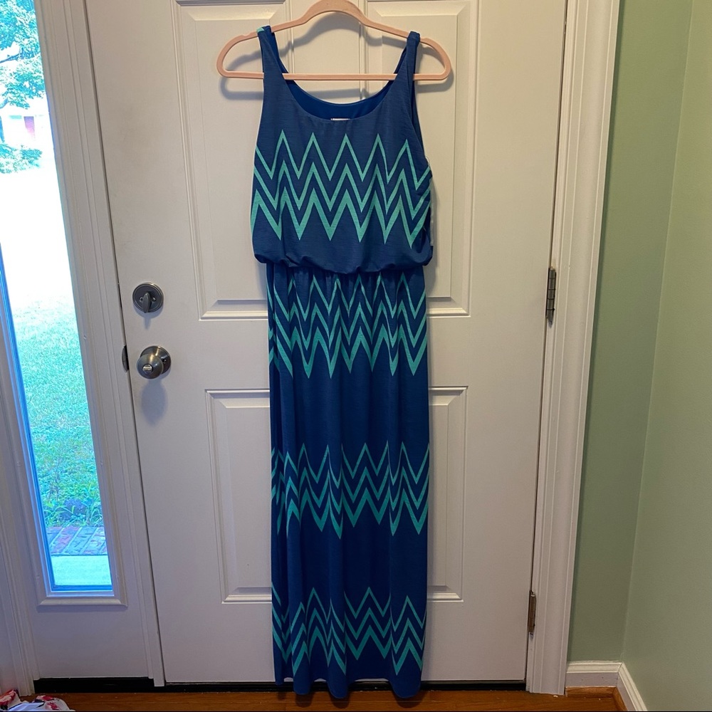 Pixley Tanktop Maxi blue green chevron sz M EUC